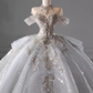 Luxury Ball Gown Off The Shoulder Short Sleeves Sequin Wedding Dress C150