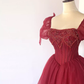 Pretty A Line Square Neckline Tulle Burgundy Beads Long Prom Dresses C1512