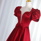 Pretty A Line Short Sleeves Satin Burgundy Long Prom Dresses C1515