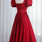 Pretty A Line Short Sleeves Satin Burgundy Long Prom Dresses C1515