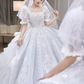 Vintage Ball Gown Square Neckline Short Sleeves Lace Wedding Dress C154