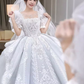 Vintage Ball Gown Square Neckline Short Sleeves Lace Wedding Dress C154