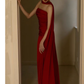 Pretty Sheath Scoop Neckline Satin Burgundy Long Prom Dresses With Ribbon C1596