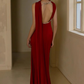 Pretty Sheath Scoop Neckline Satin Burgundy Long Prom Dresses With Ribbon C1596