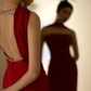 Pretty Sheath Scoop Neckline Satin Burgundy Long Prom Dresses With Ribbon C1596