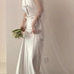 Vintage Sheath Scoop Neckline Satin White Wedding Dress With Bowknot C1598