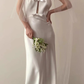 Vintage Sheath Scoop Neckline Satin White Wedding Dress With Bowknot C1598