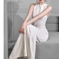 Vintage Sheath Scoop Satin White Backless Wedding Dresses C1600