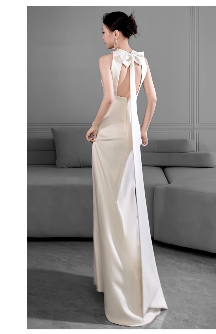 Vintage Sheath Scoop Satin White Backless Wedding Dresses C1600