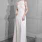 Vintage Sheath Scoop Satin White Backless Wedding Dresses C1600