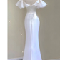 Sexy Mermaid V Neckline White Long Wedding Dresses With Pearls C1602