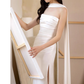 Pretty Sheath Scoop Neckline Satin White Slit Long Prom Dresses With Ribbon C1604