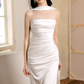 Pretty Sheath Scoop Neckline Satin White Slit Long Prom Dresses With Ribbon C1604