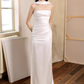 Pretty Sheath Scoop Neckline Satin White Slit Long Prom Dresses With Ribbon C1604