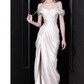 Sexy Sheath Off The Shoulder Short Sleeves White Satin Long Wedding Dresses C1608