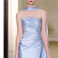 Pretty Sheath Scoop Neckline Satin Blue Slit Long Prom Dresses With Ribbon C1613