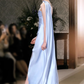 Pretty Sheath Scoop Neckline Satin Blue Slit Long Prom Dresses With Ribbon C1613