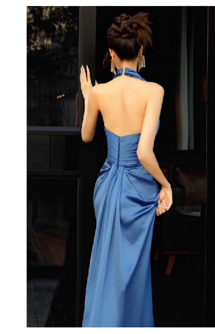 Pretty Sheath High Neckline Satin Royal Blue Long Prom Dresses C1614