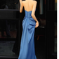 Pretty Sheath High Neckline Satin Royal Blue Long Prom Dresses C1614