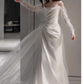 Chic A line Strapless Satin Long Wedding Dresses With Ruffles C1617