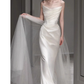 Chic A line Strapless Satin Long Wedding Dresses With Ruffles C1617