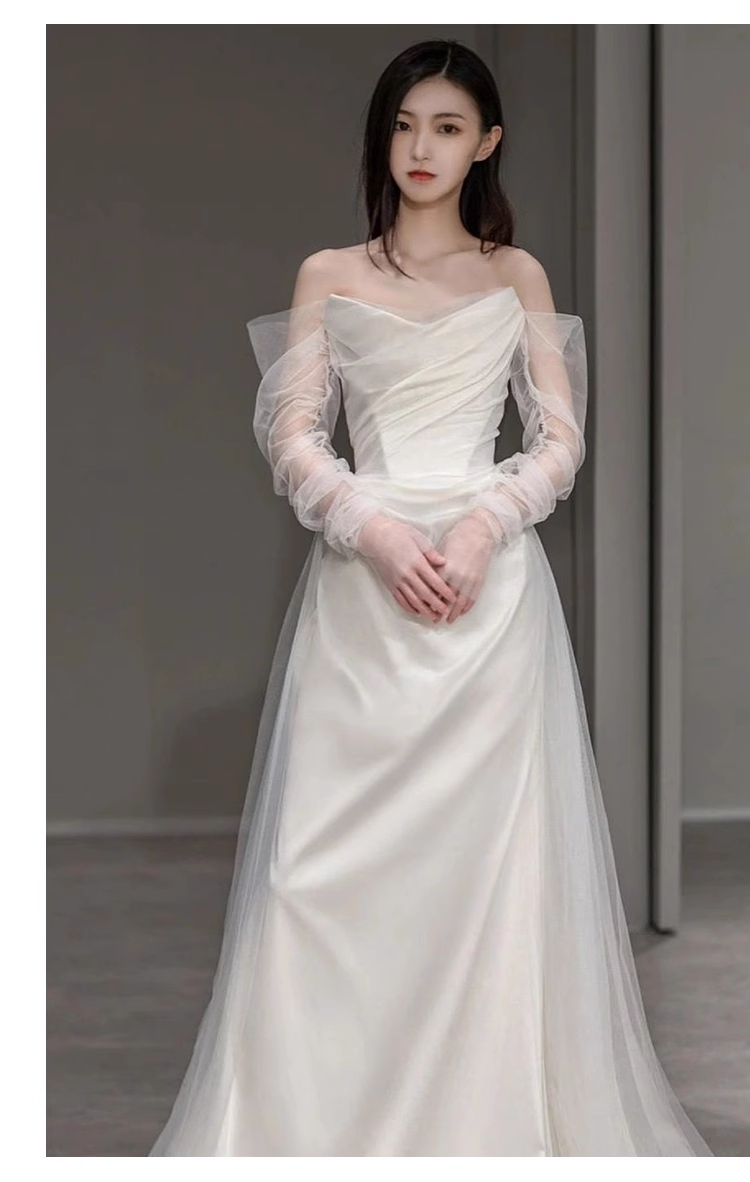 Chic A line Strapless Satin Long Wedding Dresses With Ruffles C1617