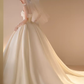 Vintage Ball Gown Strapless Neckline White Satin Wedding Dress C161