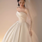 Vintage Ball Gown Strapless Neckline White Satin Wedding Dress C161