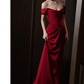 Pretty Sheath Off The Shoulder Satin Burgundy Long Prom Dresses C1622