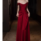 Pretty Sheath Off The Shoulder Satin Burgundy Long Prom Dresses C1622