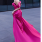 Sexy Mermaid Off The Shoulder Hot Pink Long Prom Dresses Satin Birthday Outfits C1623