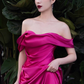 Sexy Mermaid Off The Shoulder Hot Pink Long Prom Dresses Satin Birthday Outfits C1623