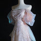 Pretty A line Off The Shoulder Pink Long Prom Dresses Sequin Birthday Outfits C1626