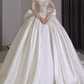 Vintage Ball Gown Square Neckline White Satin Wedding Dress C162