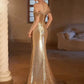 Sexy Sheath Off The Shoulder Gold Sequin Long Prom Dresses C1639