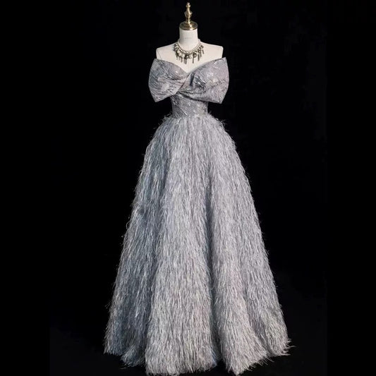 Robe de bal élégante sans bretelles à paillettes grises longue robe de bal C1640