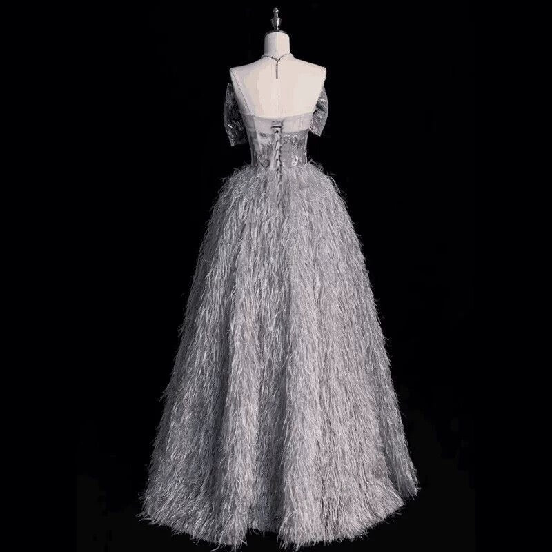 Elegant Ball Gown Strapless Gray Sequin Long Prom Dress C1640