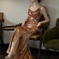 Elegant Sheath Backless Gold Sequin Long Prom Dresses C1642