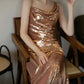 Elegant Sheath Backless Gold Sequin Long Prom Dresses C1642