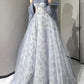 Elegant Ball Gown Strapless Gray Blue Sequin Long Prom Dresses C1645