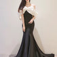 Modest Mermaid Off The Shoulder Satin Black Prom Dress Long Evening Dresses C1646