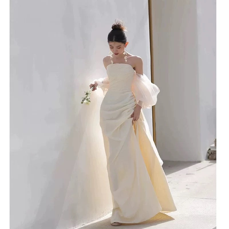 Timeless Mermaid Off The Shoulder Long Tulle White Wedding Dresses With Ruffles C1648