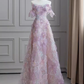 Cute A line Strapless Neckline Tulle Pink Flowers Wedding Dress C164