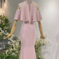 Elegant Sheath High Neckline Pink Satin Silver Beads Long Prom Dresses C1650