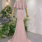 Elegant Sheath High Neckline Pink Satin Silver Beads Long Prom Dresses C1650