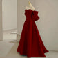 Modest A Line Off The Shoulder Satin Burgundy Prom Dress Long Evening Dresses With Bow C1651