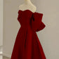 Modest A Line Off The Shoulder Satin Burgundy Prom Dress Long Evening Dresses With Bow C1651