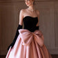 Modest Ball Gown Strapless Pink Prom Dress With Bow Long Evening Dresses C1652