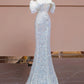 Elegant Sheath Off The Shoulder Silver Sequins Long Prom Dresses C1653