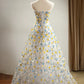 Modest A Line Sweetheart Flowers Sequin Prom Dress Long Evening Dresses C1654